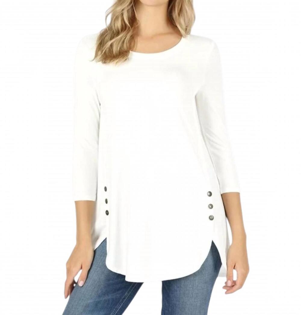 NEW ZENANA side button tunic top - curvy in ivory